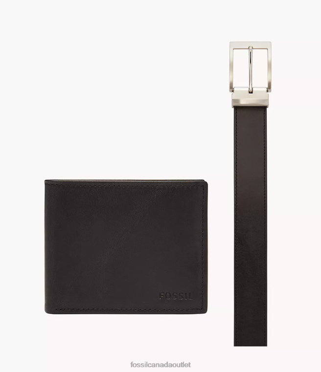 Fossil Accessory Men Black Derrick RFID Bifold with Flip ID and Belt Gift Set D2VPL2041