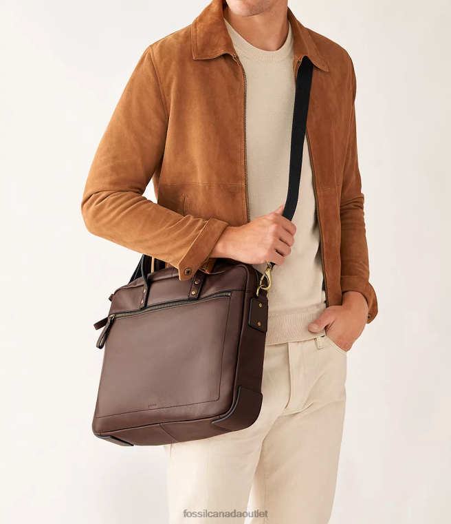 Fossil Bag Men Dark Brown Haskell Double Zip Workbag D2VPL1617