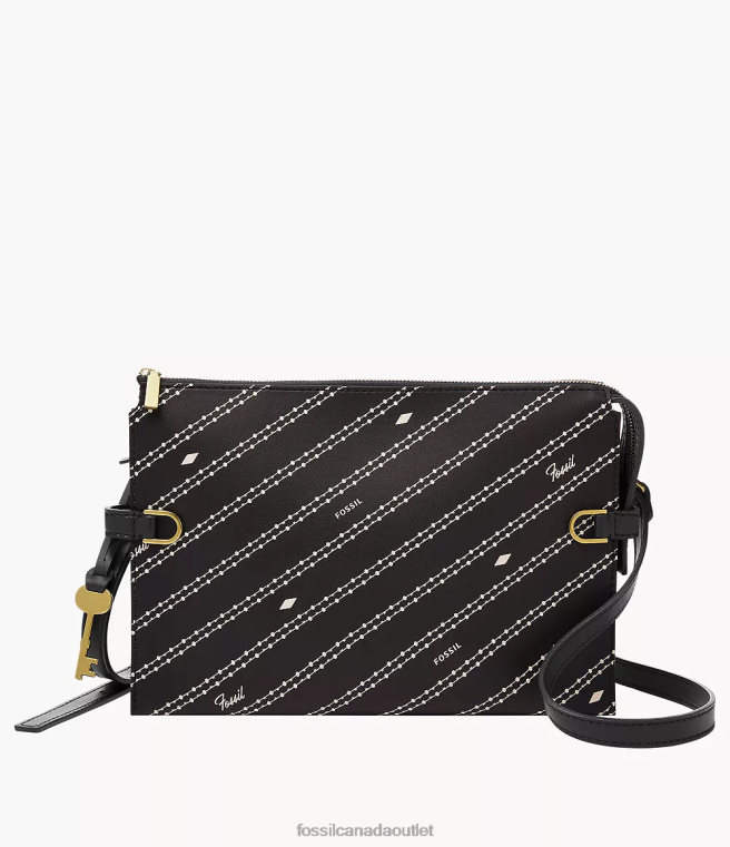 Fossil Bag Women Black/Bone Kier Cactus Leather Crossbody D2VPL644