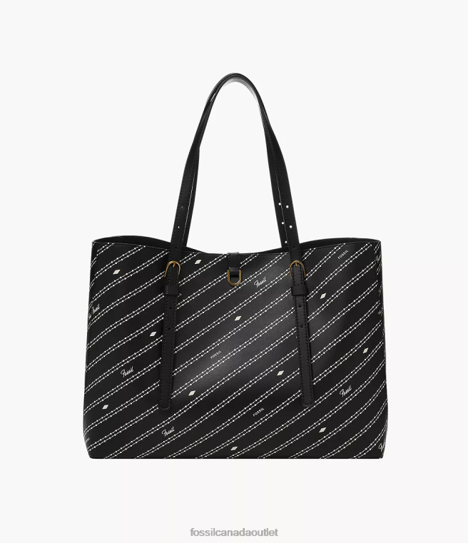 Fossil Bag Women Black/Bone Kier Cactus Leather Tote D2VPL572