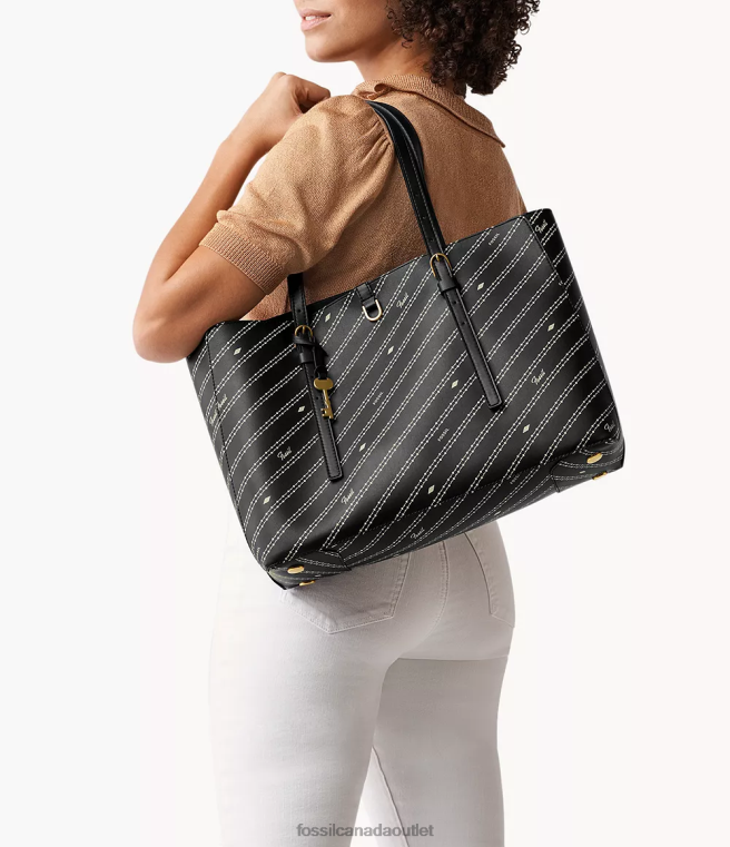 Fossil Bag Women Black/Bone Kier Cactus Leather Tote D2VPL572
