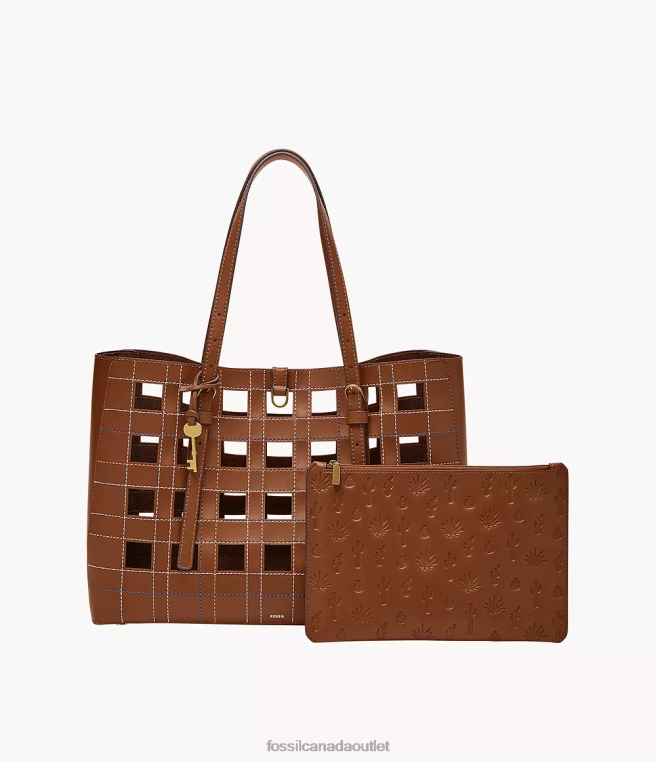 Fossil Bag Women Brown Kier Cactus Leather Tote D2VPL642