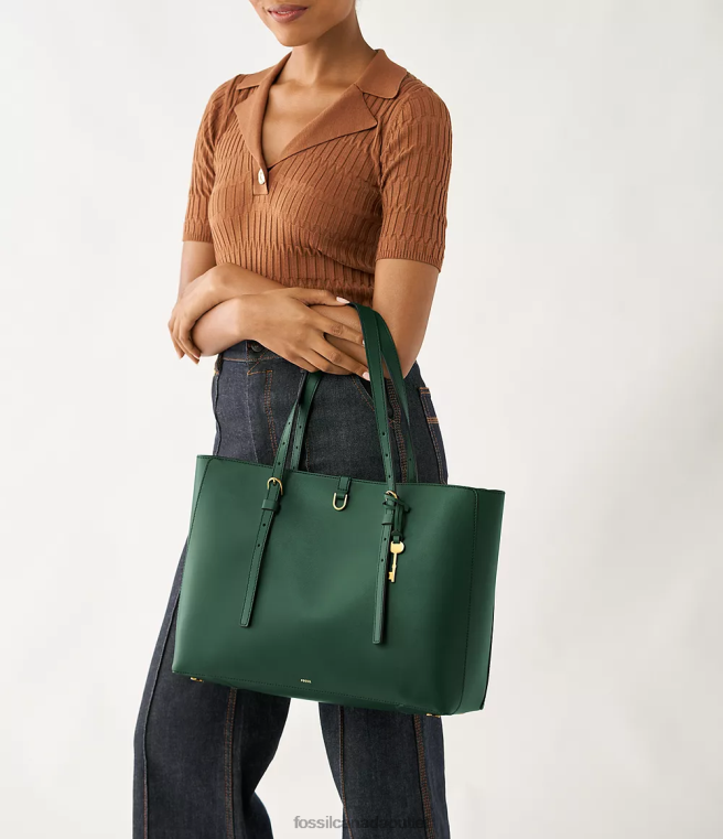 Fossil Bag Women Pine Green Kier Cactus Leather Tote D2VPL545