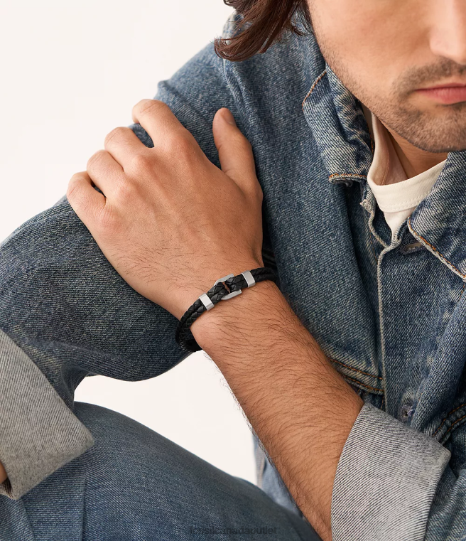 Fossil Jewelry Men Black Heritage D-Link Leather Bracelet D2VPL1878
