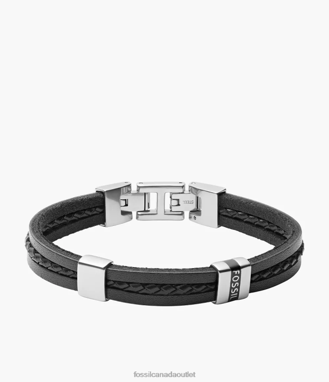 Fossil Jewelry Men Black Leather Essentials Leather Multi-Strand Bracelet D2VPL1856