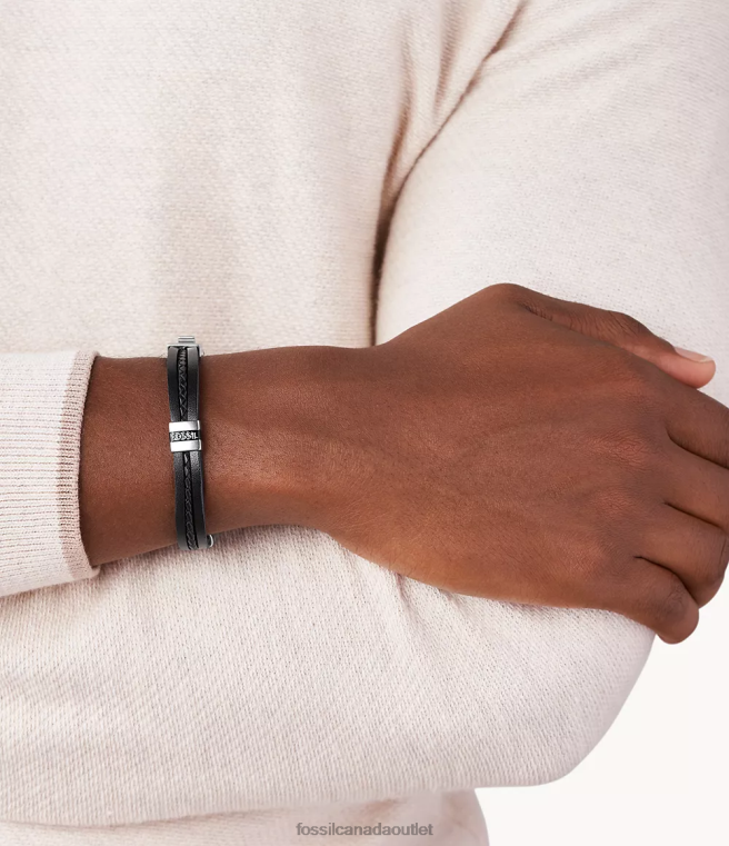 Fossil Jewelry Men Black Leather Essentials Leather Multi-Strand Bracelet D2VPL1856
