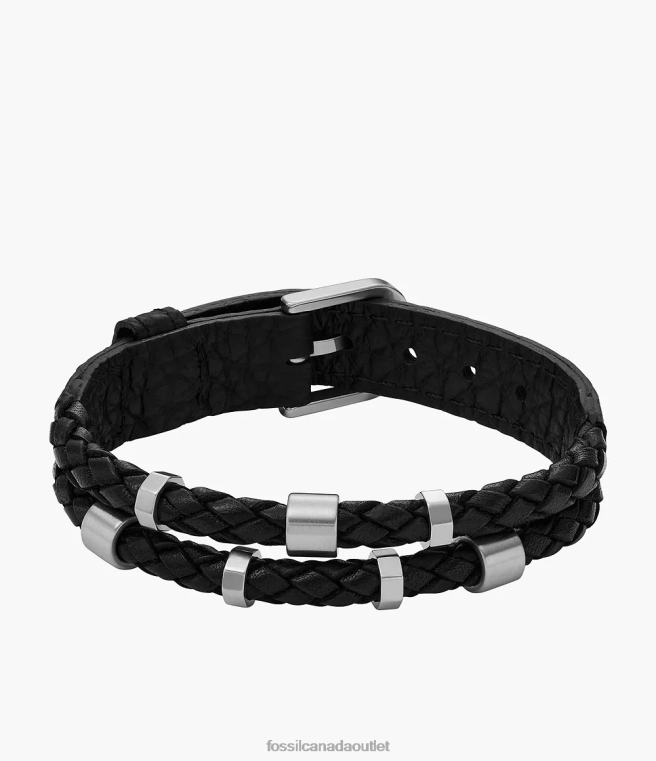 Fossil Jewelry Men Black Leather Essentials Leather Strap Bracelet D2VPL1893