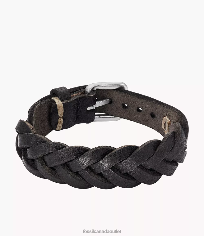 Fossil Jewelry Men Black Leather Essentials Leather Strap Bracelet D2VPL1894