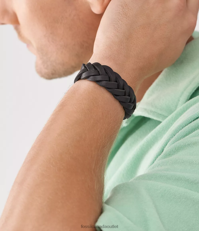 Fossil Jewelry Men Black Leather Essentials Leather Strap Bracelet D2VPL1894