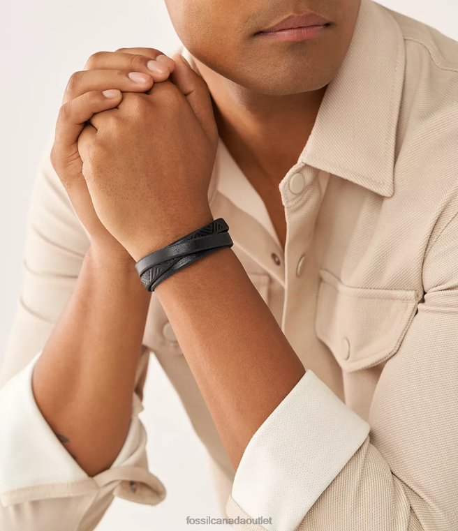 Fossil Jewelry Men Black Leather Wrap Bracelet D2VPL1861