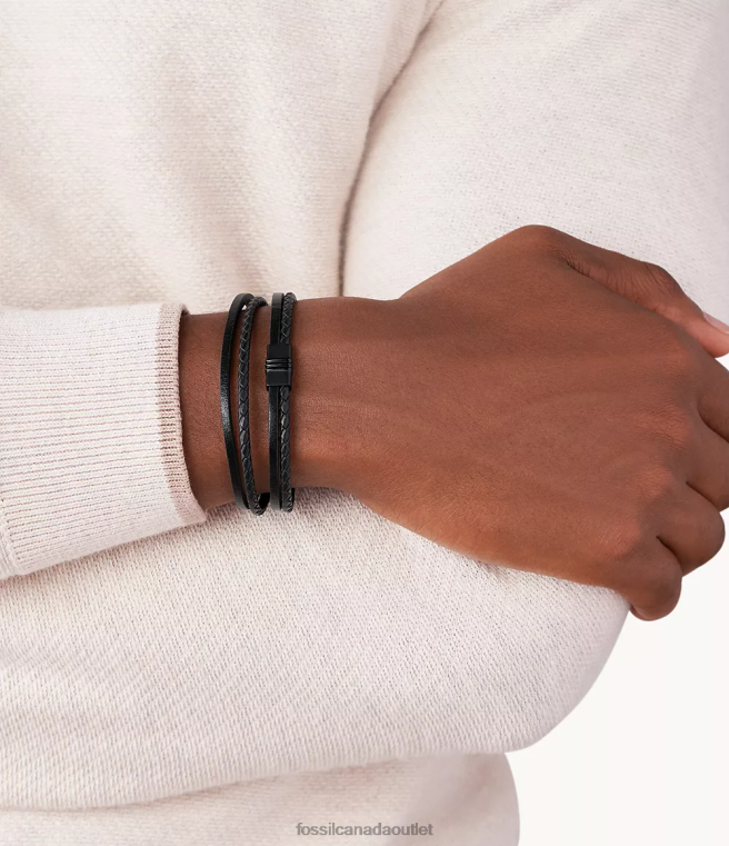 Fossil Jewelry Men Black Multi-Strand Leather Bracelet D2VPL1887