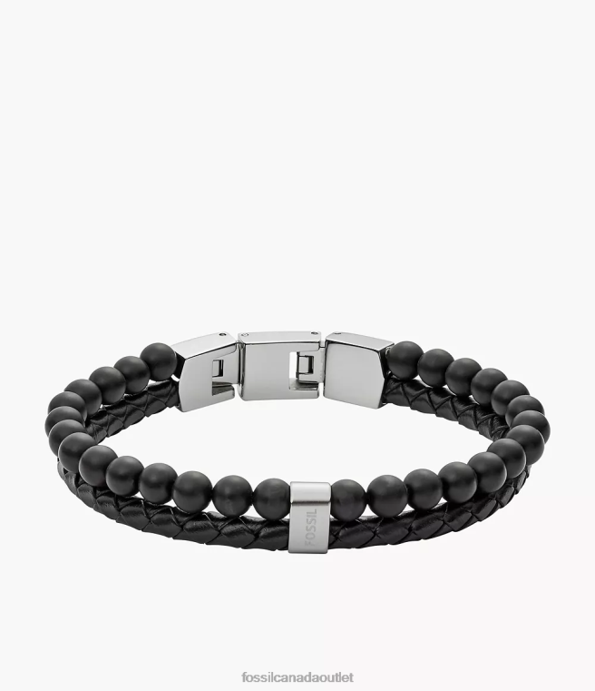 Fossil Jewelry Men Black/Silver Vintage Casual Multi-Strand Bracelet D2VPL1859