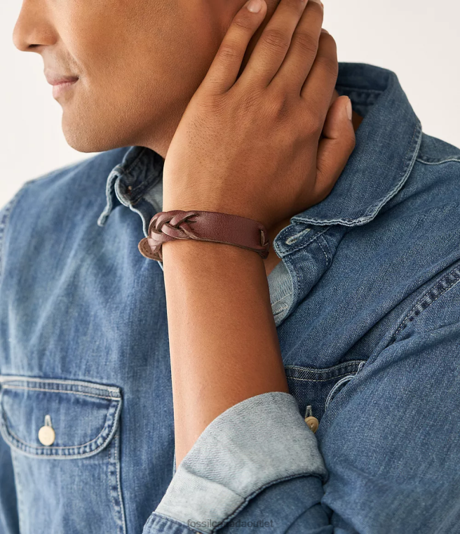 Fossil Jewelry Men Brown Heritage Braided Leather Strap Bracelet D2VPL1957