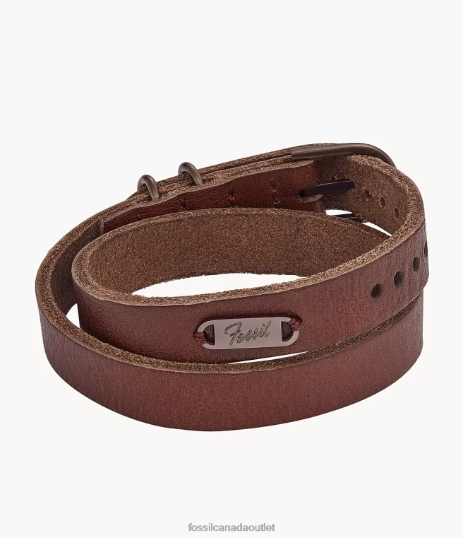 Fossil Jewelry Men Brown Heritage Double Wrap Leather Strap Bracelet D2VPL1959