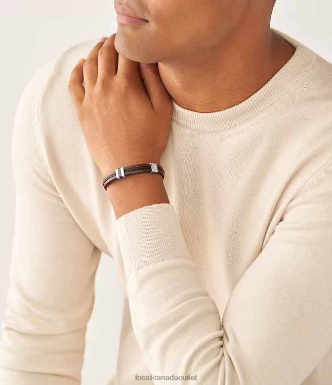 Fossil Jewelry Men Brown Leather Essentials Leather Strap Bracelet D2VPL1880