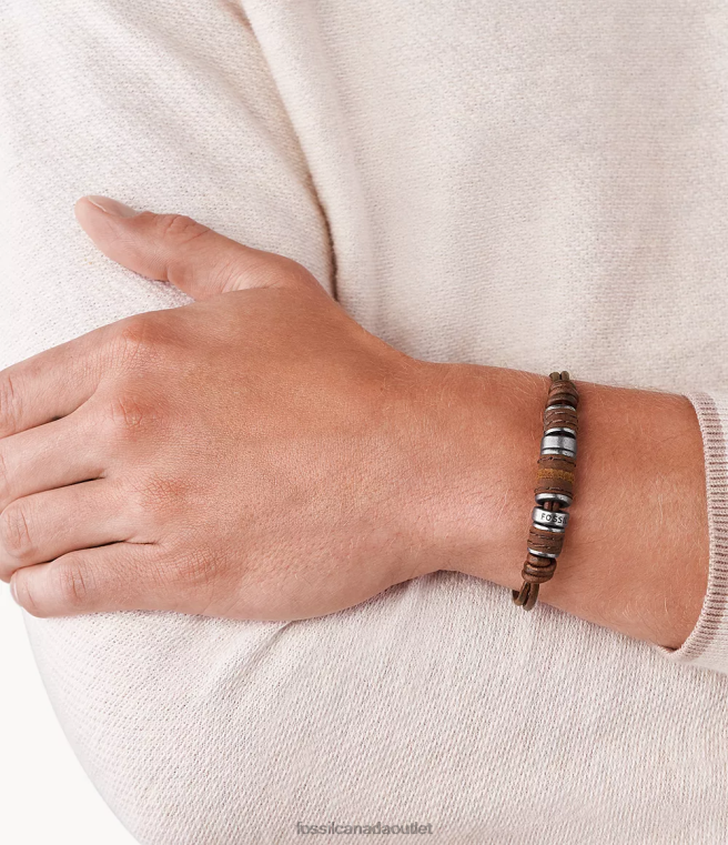 Fossil Jewelry Men Brown Rondell Leather Bracelet D2VPL1892