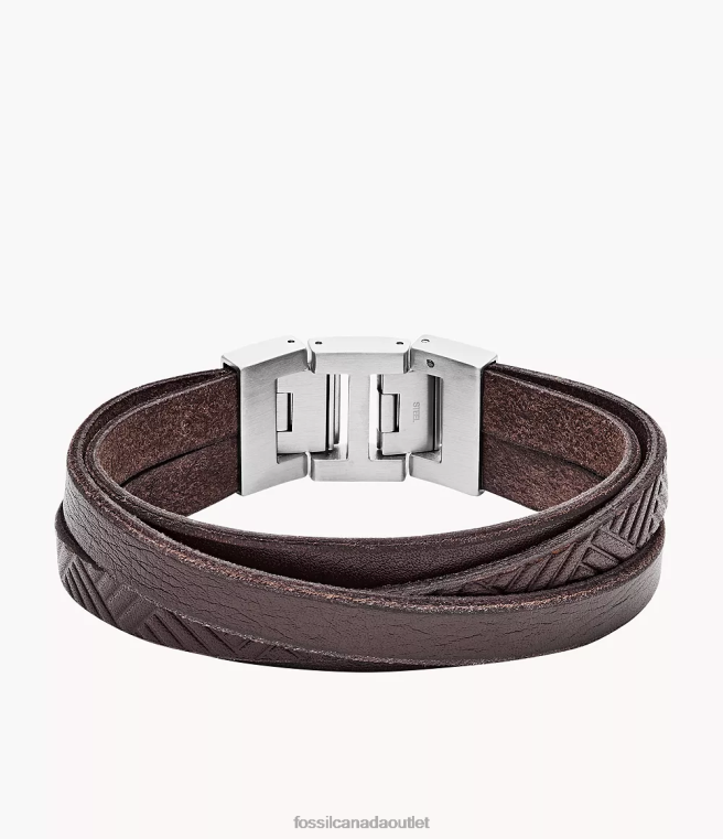 Fossil Jewelry Men Brown Textured Leather Wrist Wrap D2VPL1876