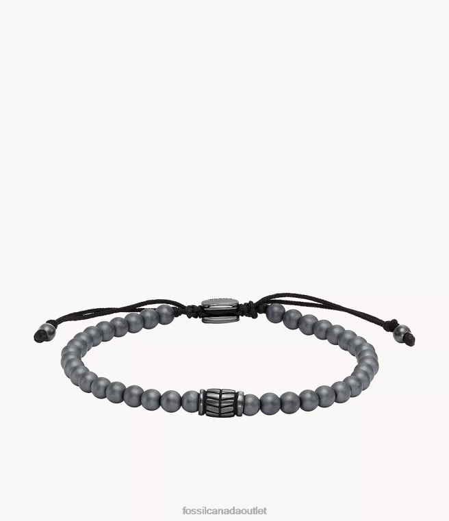 Fossil Jewelry Men Gray Hematite Beaded Bracelet D2VPL1890