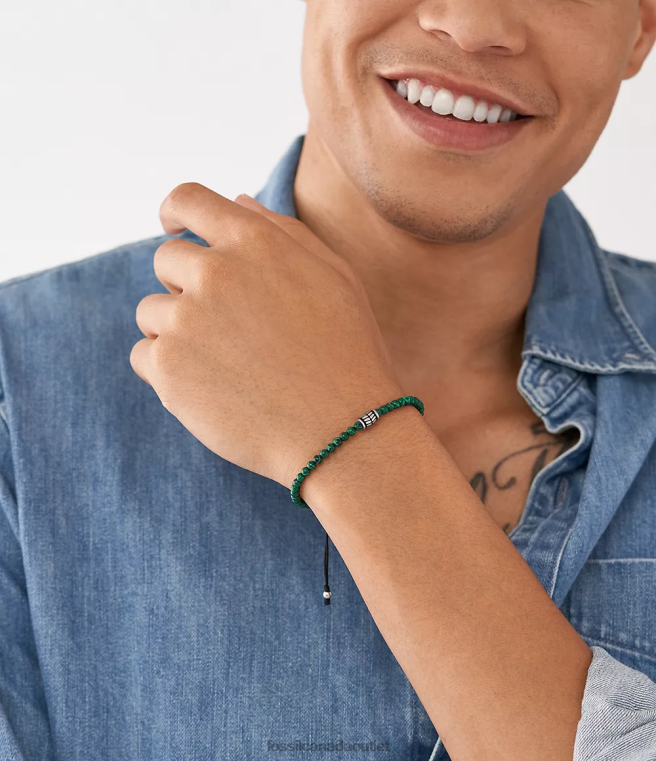 Fossil Jewelry Men Green Reconstituted Malachite Beaded Bracelet D2VPL1886