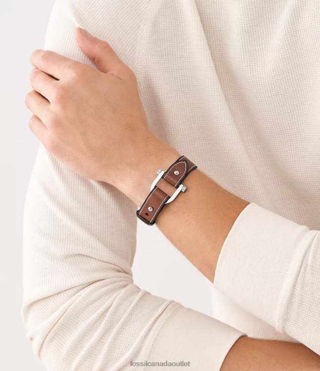 Fossil Jewelry Men Medium Brown Heritage D-Link Leather Strap Bracelet D2VPL1879