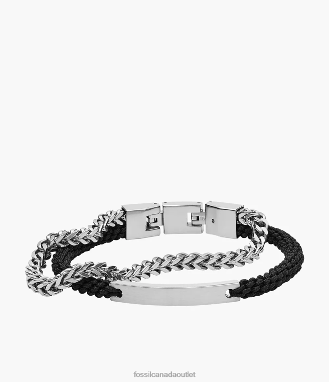Fossil Jewelry Men Silver-Tone Double-Strand Nylon and Steel Bracelet D2VPL1847
