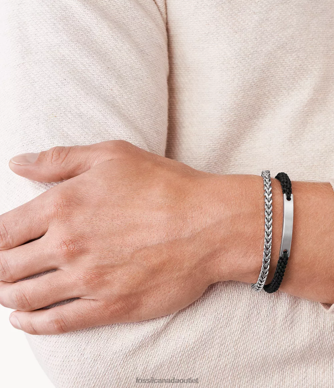 Fossil Jewelry Men Silver-Tone Double-Strand Nylon and Steel Bracelet D2VPL1847