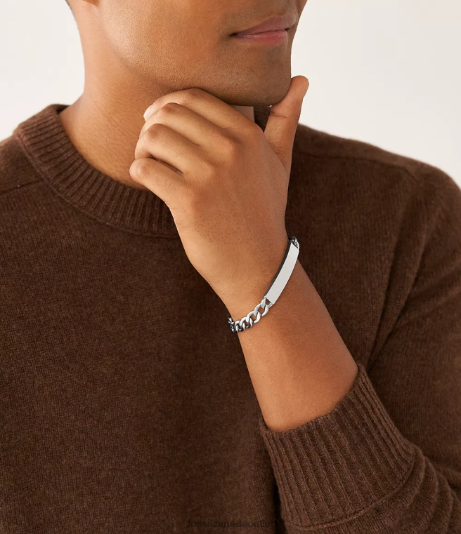 Fossil Jewelry Men Silver-Tone Drew Stainless Steel ID Bracelet D2VPL1857