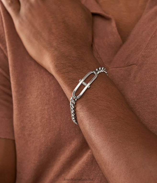 Fossil Jewelry Men Silver-Tone Heritage D-Link Stainless Steel Chain Bracelet D2VPL1875