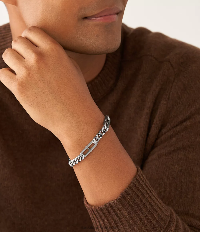 Fossil Jewelry Men Silver-Tone Heritage D-Link Stainless Steel Chain Bracelet D2VPL1898