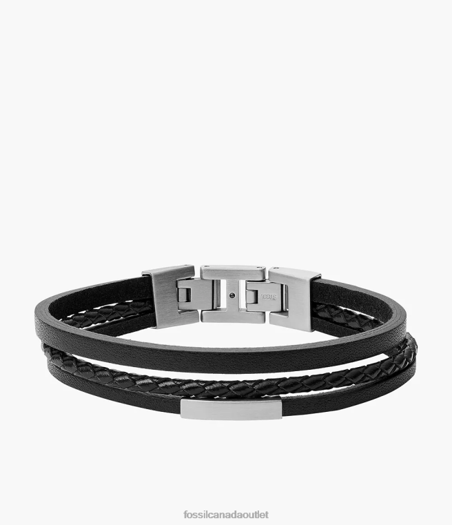 Fossil Jewelry Men Silver-Tone Multi-Strand Steel and Leather Bracelet D2VPL1860