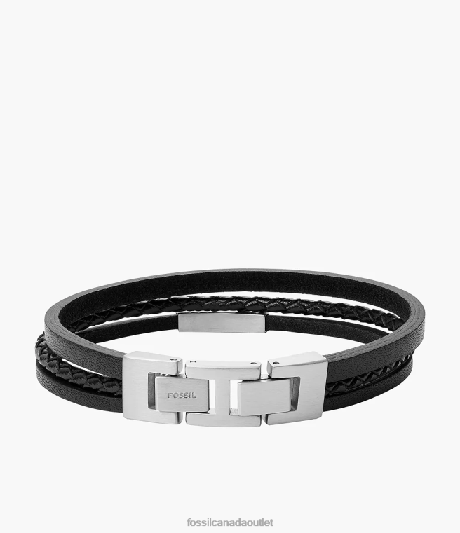 Fossil Jewelry Men Silver-Tone Multi-Strand Steel and Leather Bracelet D2VPL1860