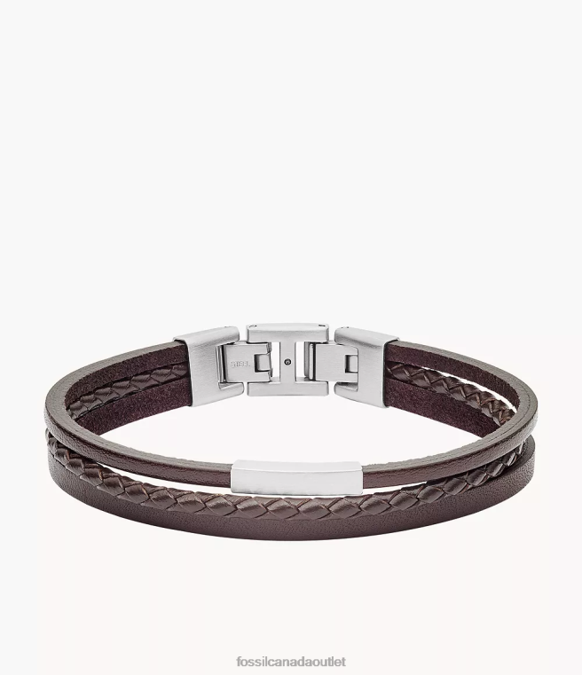 Fossil Jewelry Men Silver-Tone Multi-Strand Steel and Leather Bracelet D2VPL1868