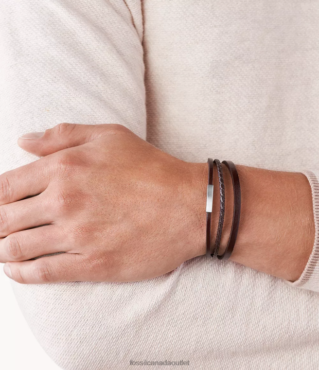 Fossil Jewelry Men Silver-Tone Multi-Strand Steel and Leather Bracelet D2VPL1868