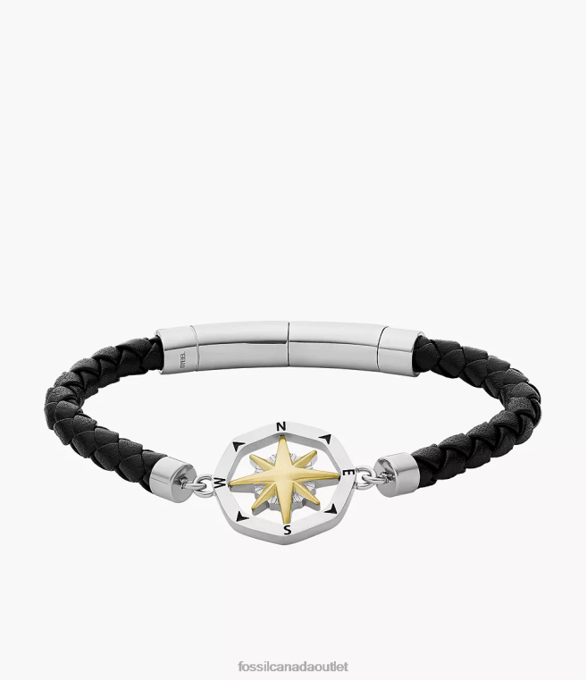 Fossil Jewelry Men Silver-Tone Sutton Compass Stainless Steel Station Bracelet D2VPL1882