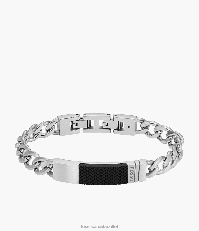 Fossil Jewelry Men Silver-Tone Textured Plaque Stainless Steel Chain Bracelet D2VPL1864