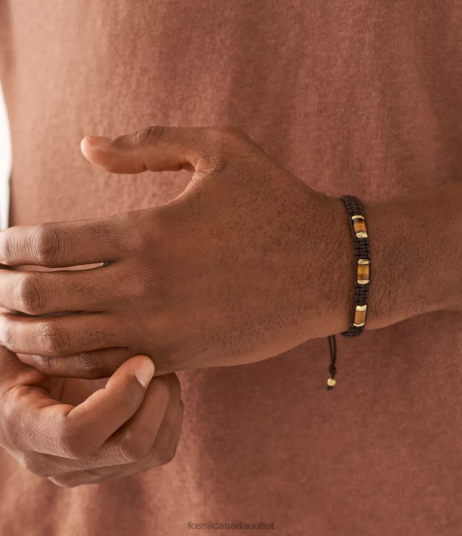 Fossil Jewelry Men Tiger's Eye All Stacked Up Station Bracelet D2VPL1852