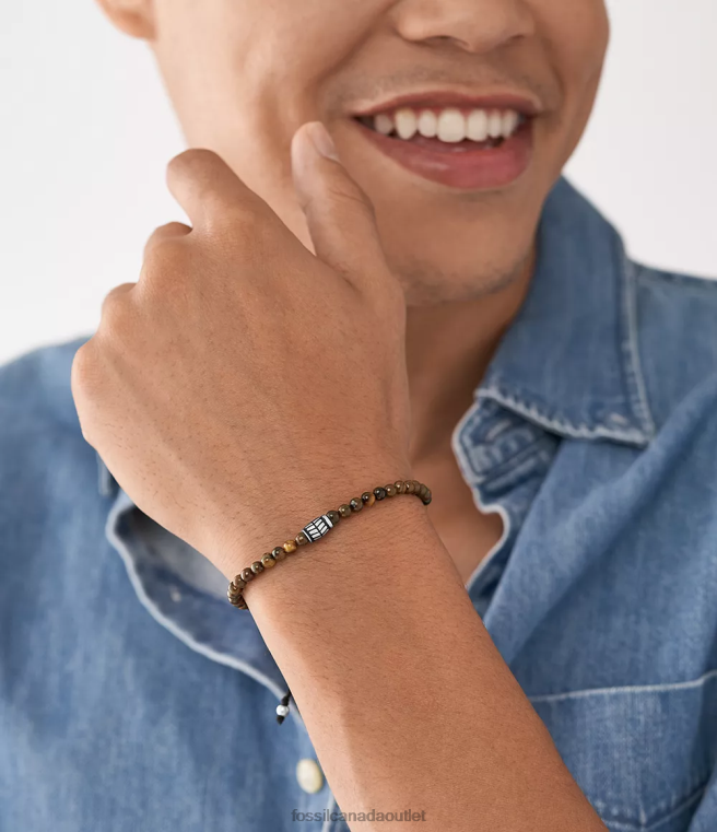 Fossil Jewelry Men Tiger's Eye Beaded Bracelet D2VPL1870