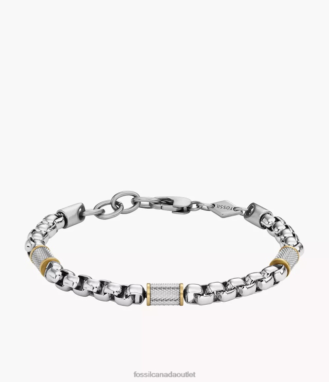 Fossil Jewelry Men Two-Tone Silver and Gold All Stacked Up Stainless Steel Chain Bracelet D2VPL1863