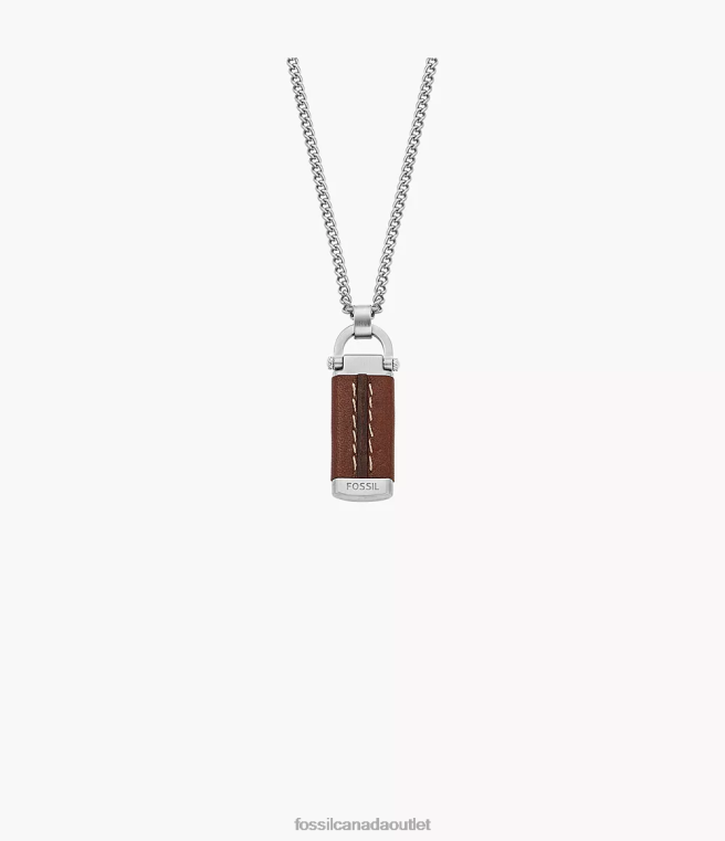 Fossil Jewelry Men Medium Brown Heritage D-Link Stainless Steel Pendant Necklace D2VPL1921