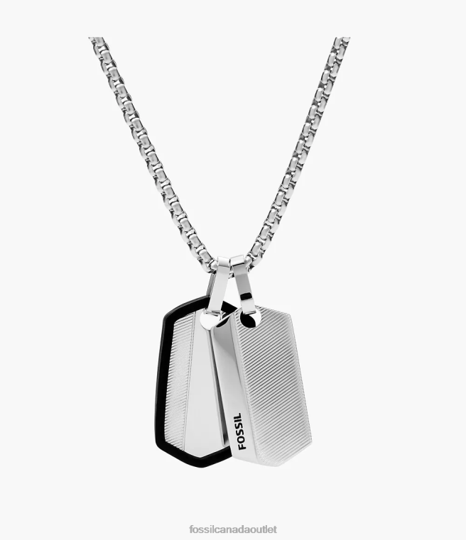 Fossil Jewelry Men Silver-Tone Chevron Stainless Steel Dog Tag Necklace D2VPL1917