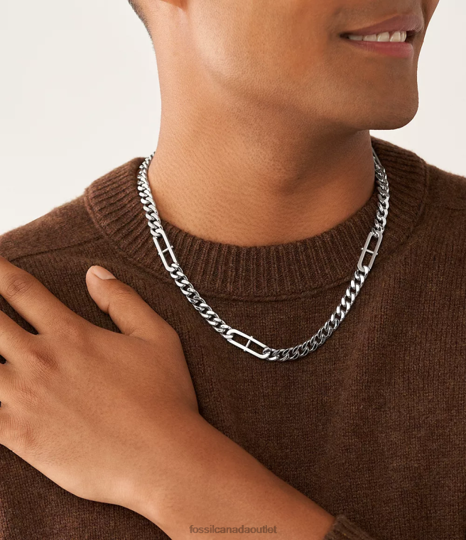 Fossil Jewelry Men Silver-Tone Heritage D-Link Stainless Steel Chain Necklace D2VPL1915