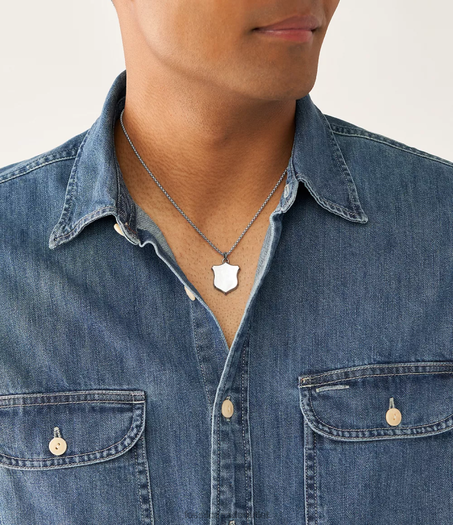 Fossil Jewelry Men Silver-Tone Heritage Shield Stainless Steel Pendant Necklace D2VPL1922