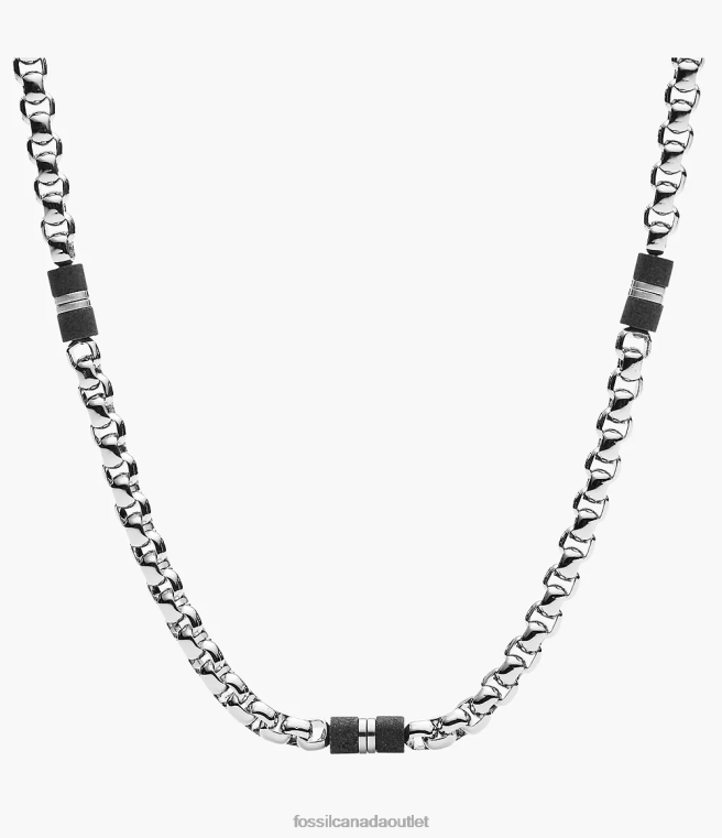 Fossil Jewelry Men Silver-Tone Marble and Steel Beaded Necklace D2VPL1913