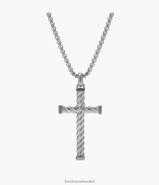 Fossil Jewelry Men Silver-Tone Meaningful Moments Stainless Steel Cross Pendant Necklace D2VPL1905