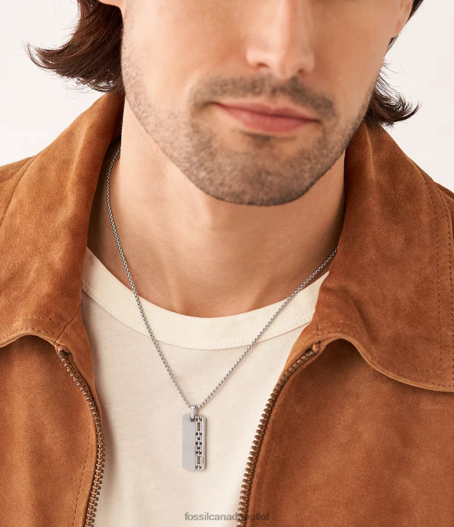 Fossil Jewelry Men Silver-Tone Stainless Steel Dog Tag Necklace D2VPL1918