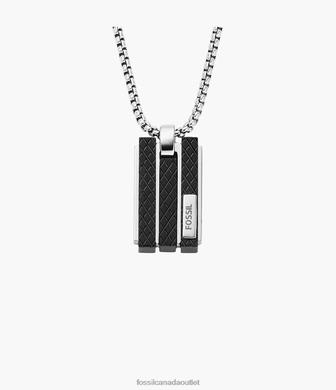 Fossil Jewelry Men Silver-Tone Textured Plaque Stainless Steel Pendant Necklace D2VPL1916