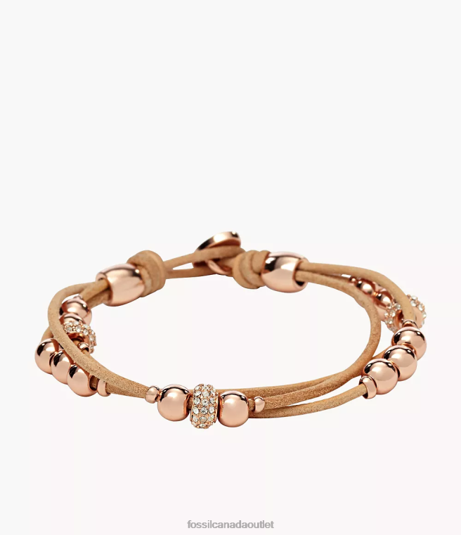 Fossil Jewelry Women Beige/Brown/Rose Gold Sadie Rondelle Wrist Wrap Bracelet D2VPL965