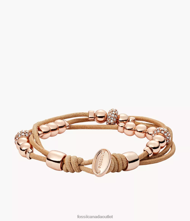 Fossil Jewelry Women Beige/Brown/Rose Gold Sadie Rondelle Wrist Wrap Bracelet D2VPL965