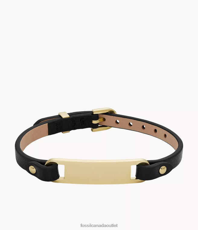 Fossil Jewelry Women Black Heritage Plaque Leather Strap Bracelet D2VPL980