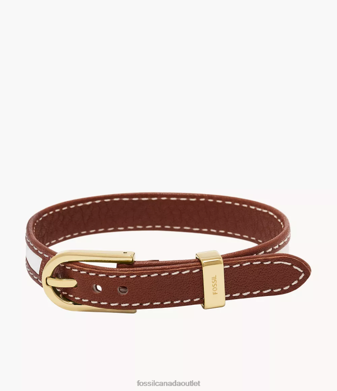Fossil Jewelry Women Brown and White Heritage D-Link Leather Strap Bracelet D2VPL1002